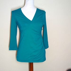 Soft Surroundings Faux Wrap Green Long Sleeved Top Size Small